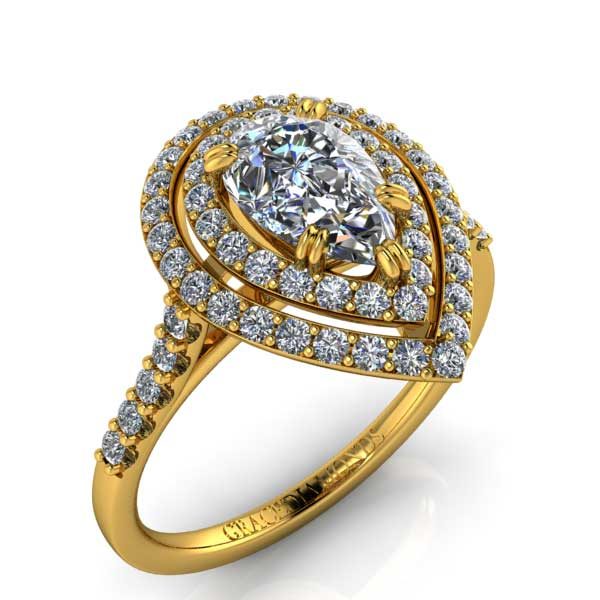 Y&G Pear Cut Eng Ring Dmnd with Dmnd Shank and Double Halo