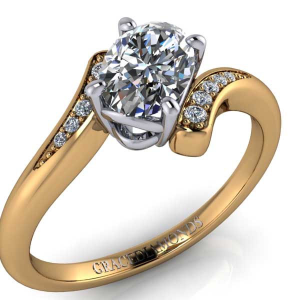 Y&W Gold Oval Cut Diamond Eng Ring with Dmnd Shank