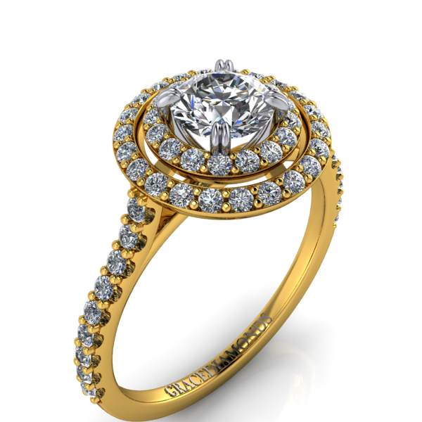 Y&W Gold RBC Dmnd ring with Dmnd Halo and Shank