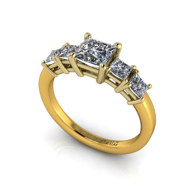 YG 5 stone Princess Cut Diamond Ring