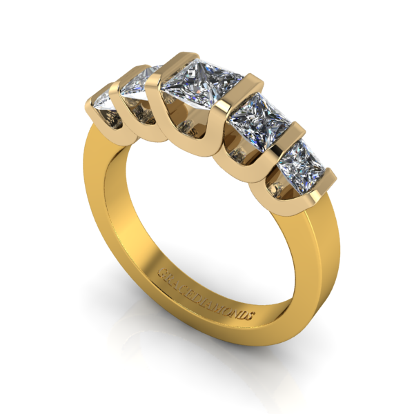 Yellow Gold 5 stone Princess Cut Diamond ring