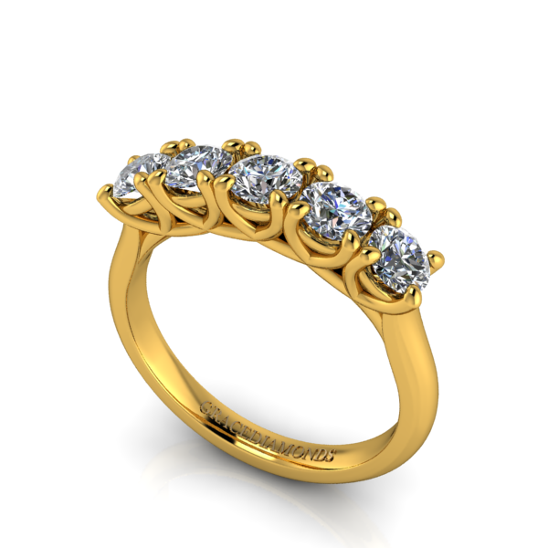 YG 5 stone RBC Diamond with ornate Gallery ring