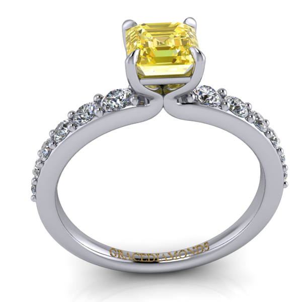Princess Cut Yellow Diamond ring & Diamond set Shank