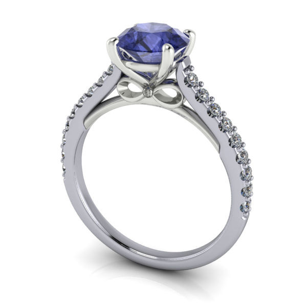 W-Gold Sapphire Round Cut ring with Dmnd Shank & Secret Dmd