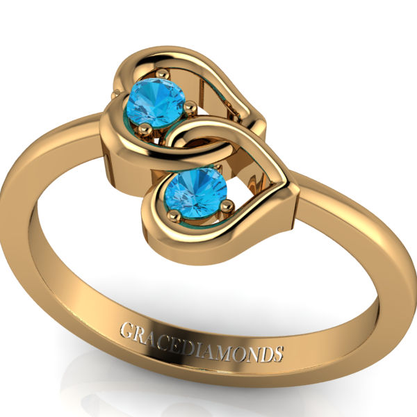 Yellow Gold Blue Topaz with Interlocking Hearts