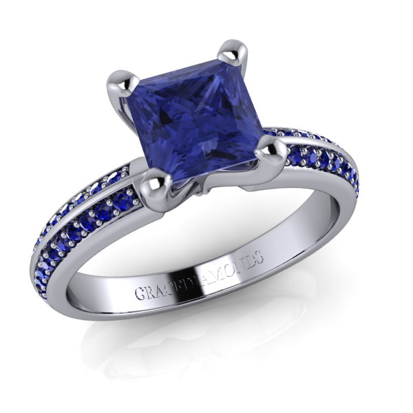 Platinum Princess cut Blue Sapphire Ring and Shank