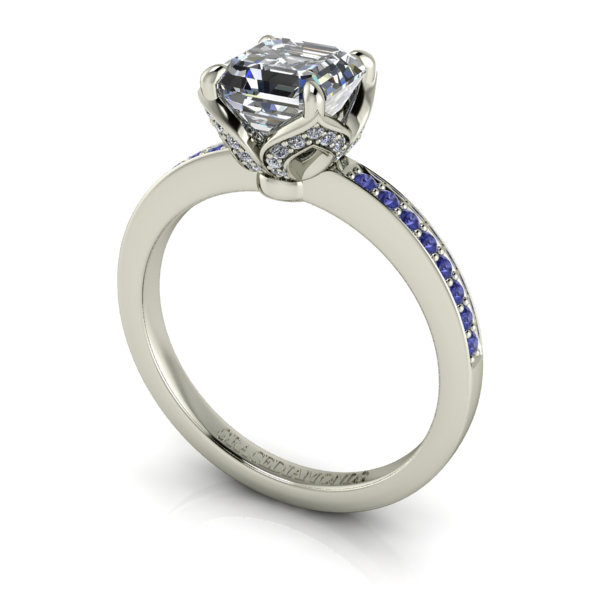 Platinum Diamond Ring with Blue Sapphire set Shank