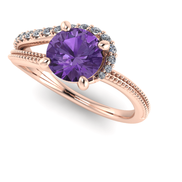 Rose Gold Asymmetric Shank with Round Amethyst and Diamonds