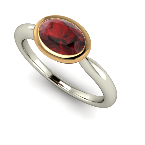 18kt White and Yellow Gold East West Bezel set Oval Garnet