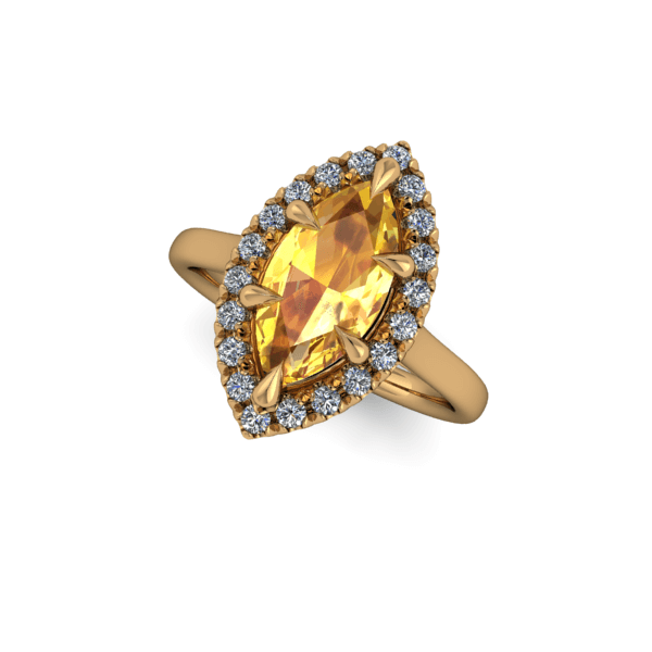 18kt Yellow Gold Marquise Cut Yellow Sapphire Diamond Halo