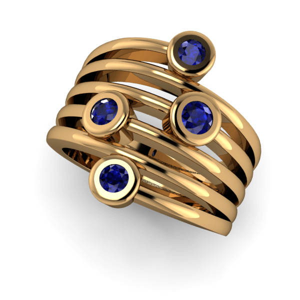 18kt Yellow Gold and Round Cut Tanzanite Multi Band Ring
