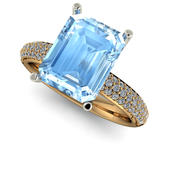 Yellow and White Gold Aquamarine and Pave Diamond Band