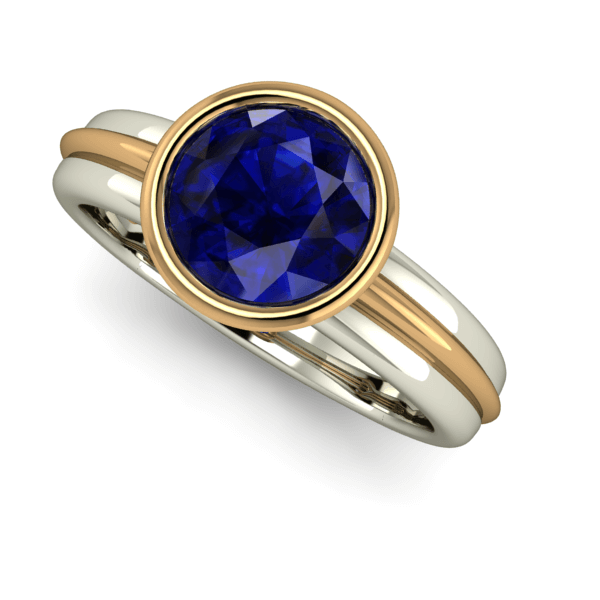 Yellow and White Gold bezel set Sapphire Multi Band Ring