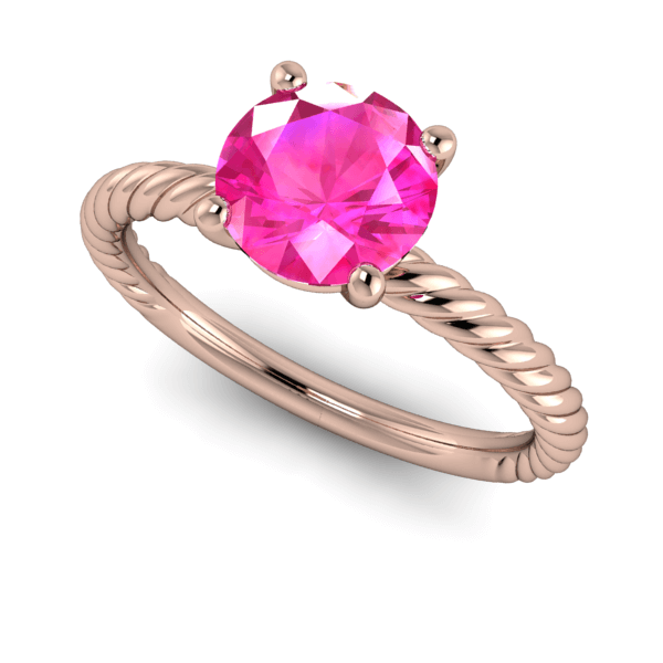 9kt Rose Gold Round Cut Pink Tourmaline and Rope effect band