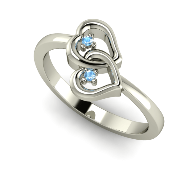 9kt White Gold Interlocking Hearts and round blue topaz