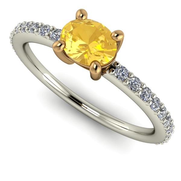 White and Yellow Gold Oval Citrine and Diamond Band