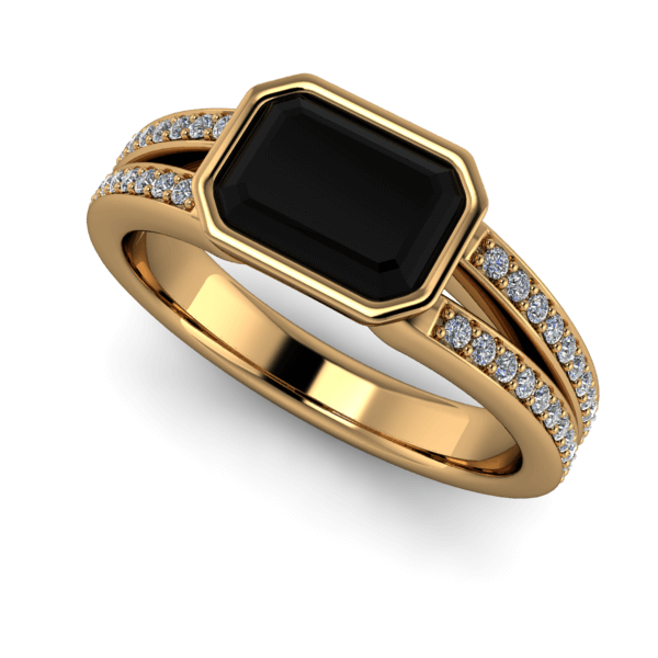 Yellow Gold Bezel Set Black Diamond Diamond Split Shank