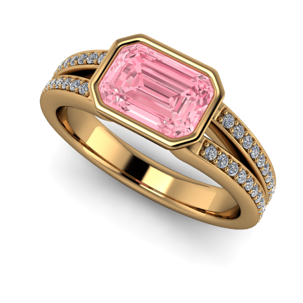 Yellow Gold Bezel Set Pink Topaz Diamond Split Shank