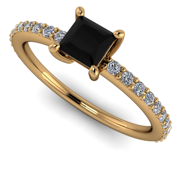 9kt Yellow Gold Princess Cut Black Diamond and Diamond Band