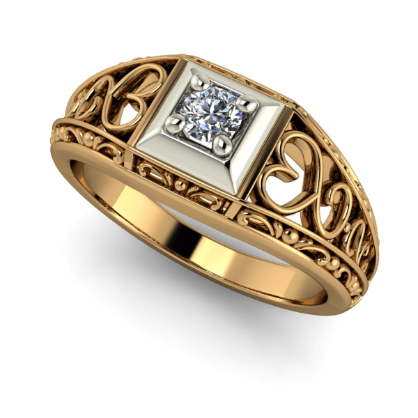 9kt Yellow and White Gold Scroll Work and Diamond Ring